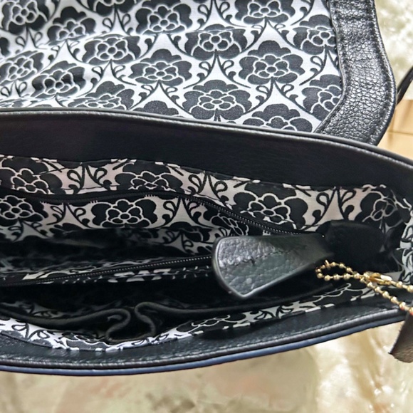 SATCHEL/CROSSBODY, EMMA FOX, LEATHER, BLACK NAVY BEIGE, HAS TOP HANDLE, REMOVABL - Picture 10 of 14